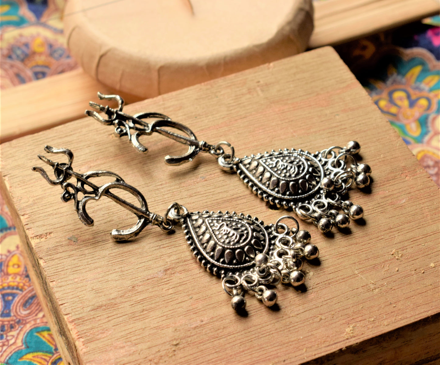Om Trishul Hanging Drop Earrings
