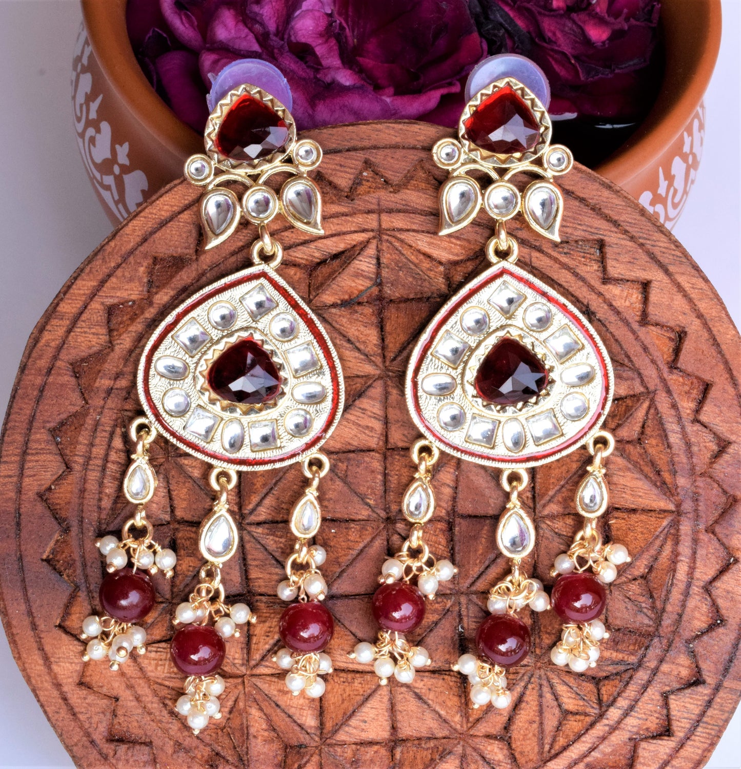 Gold Plated Dew Drop Lotus Earrings with Pearls