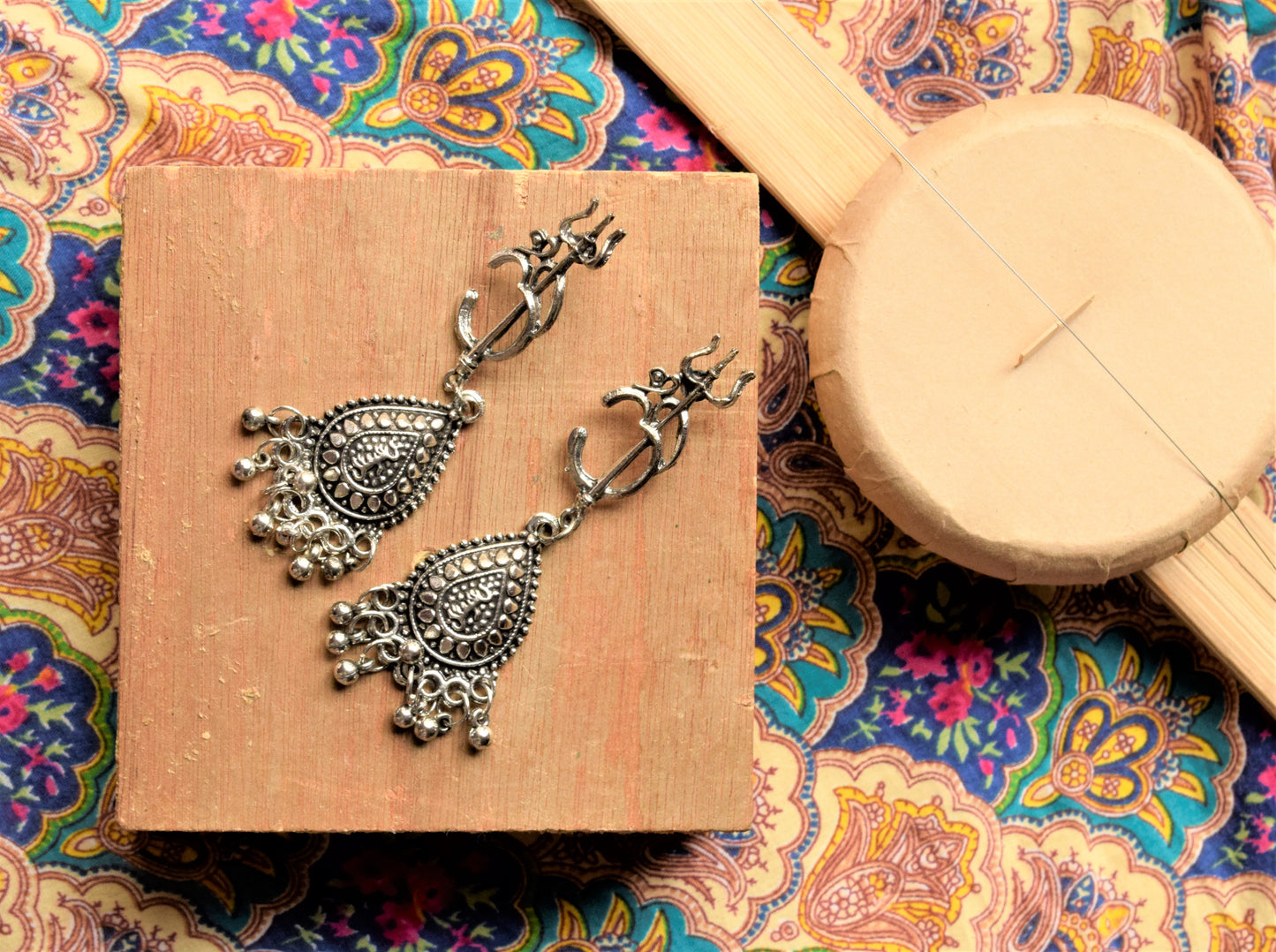 Om Trishul Hanging Drop Earrings