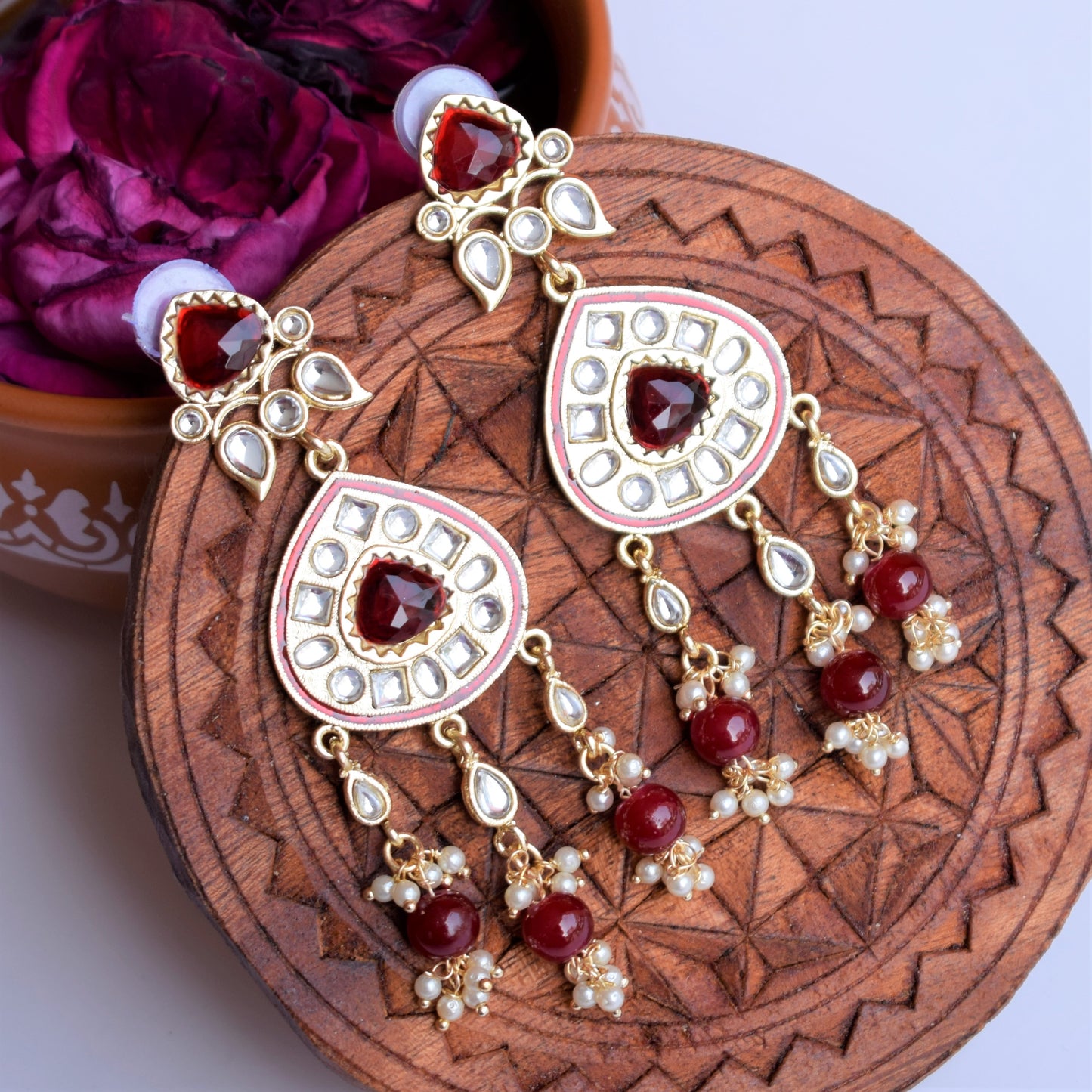 Gold Plated Dew Drop Lotus Earrings with Pearls
