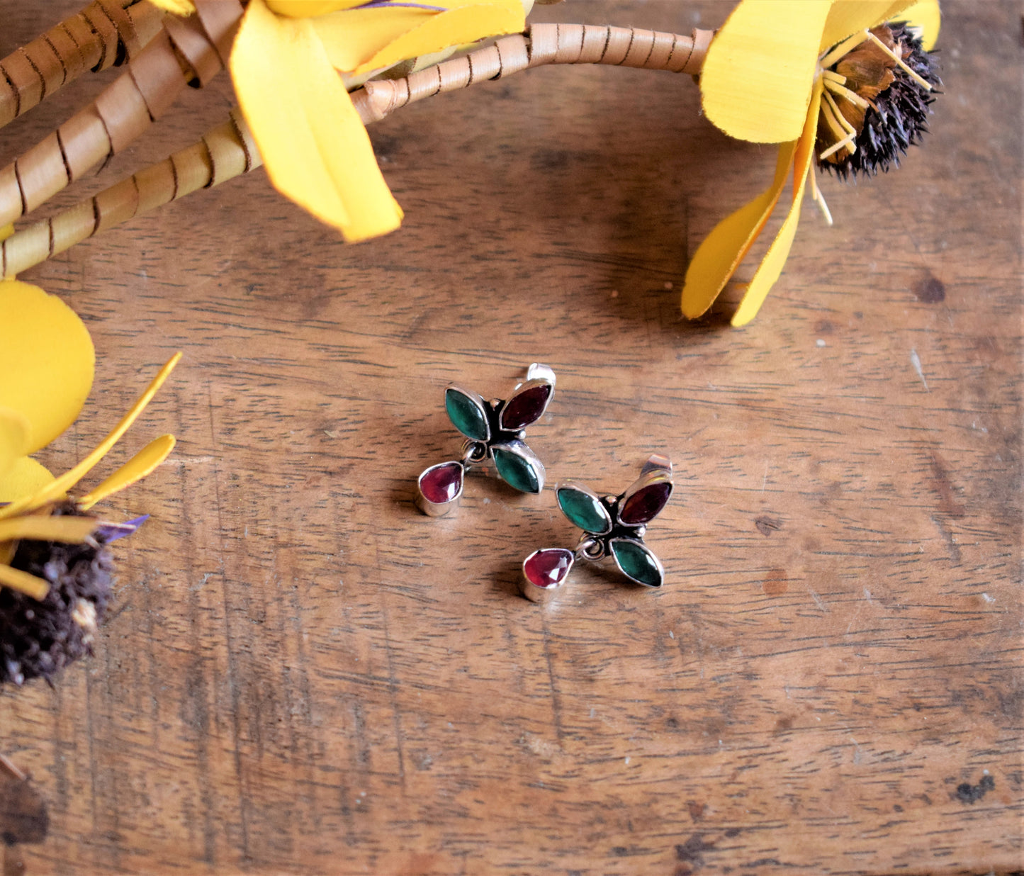 German Silver Flower Cluster Earring (Gemstone)