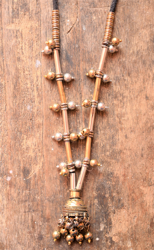 Long German Silver Jhumka Necklace
