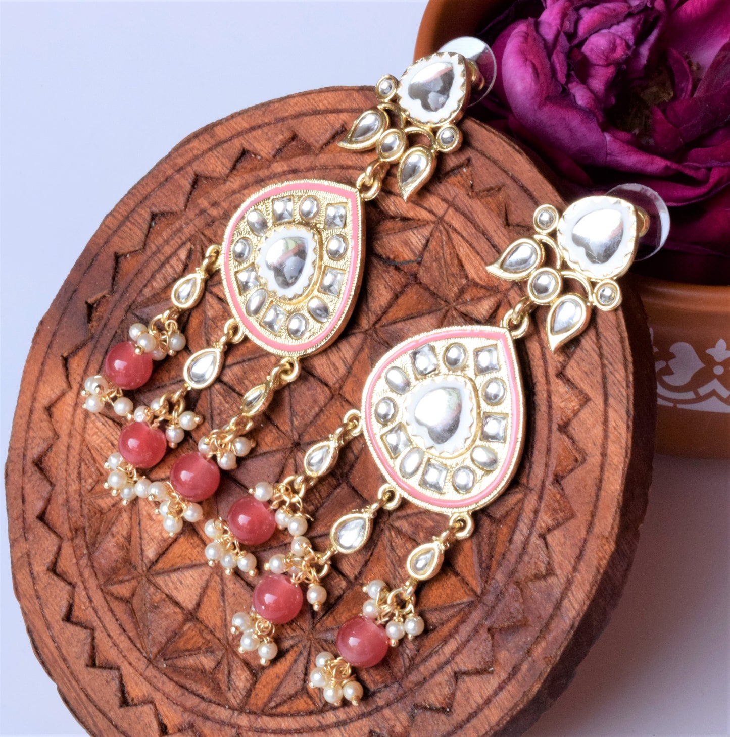 Gold Plated Dew Drop Lotus Earrings with Pearls