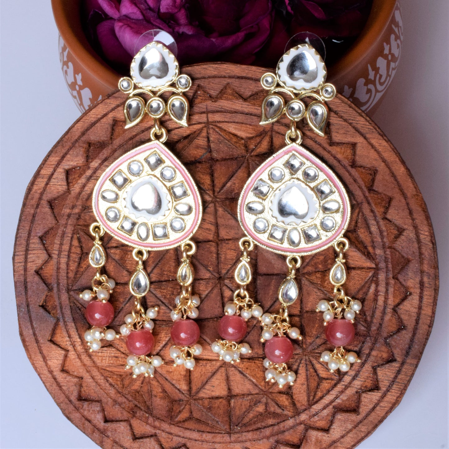 Gold Plated Dew Drop Lotus Earrings with Pearls