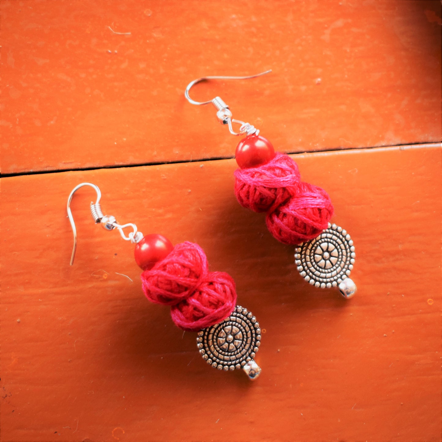 Red Karmachakra Boho Jute Fabric Necklace