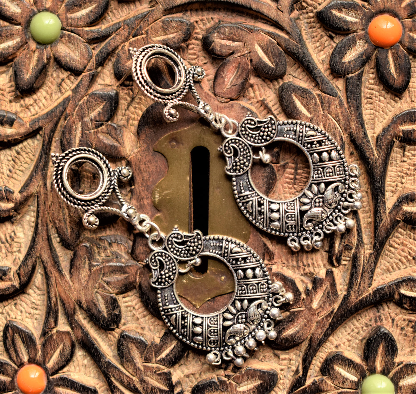 Peacock Hoop Tassel German Silver Earring