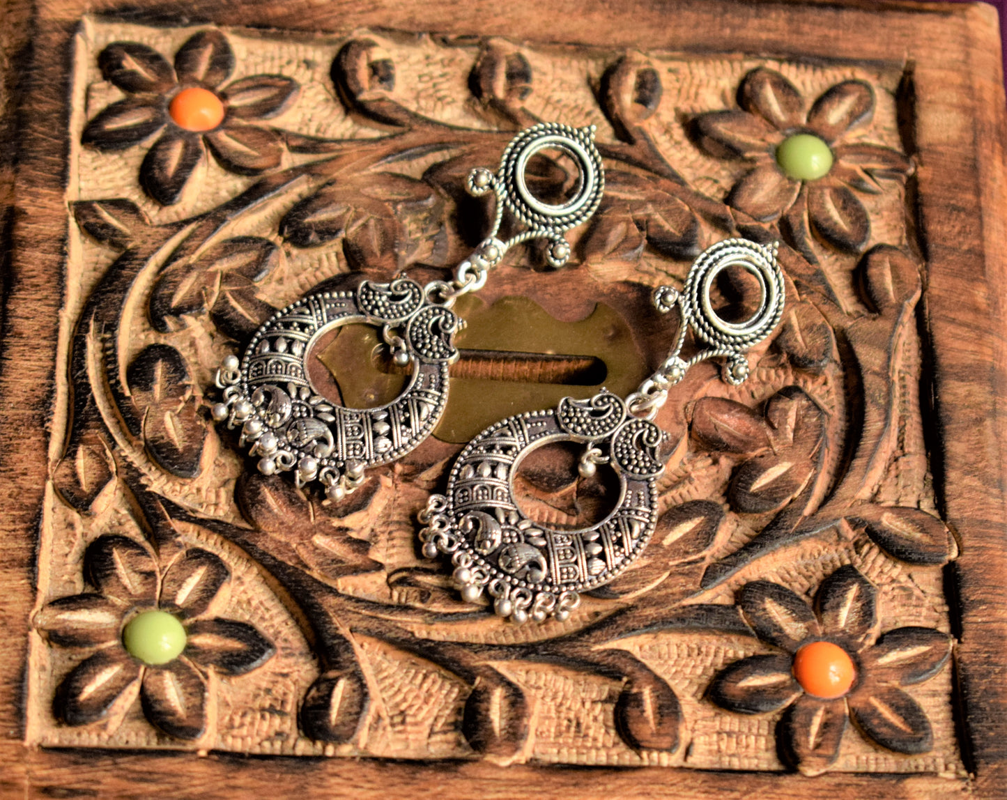 Peacock Hoop Tassel German Silver Earring