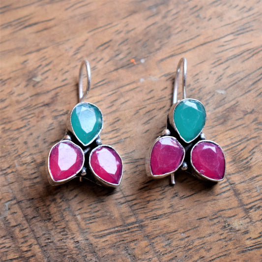 German Silver Dew Drop Cluster Earring (Gemstone)
