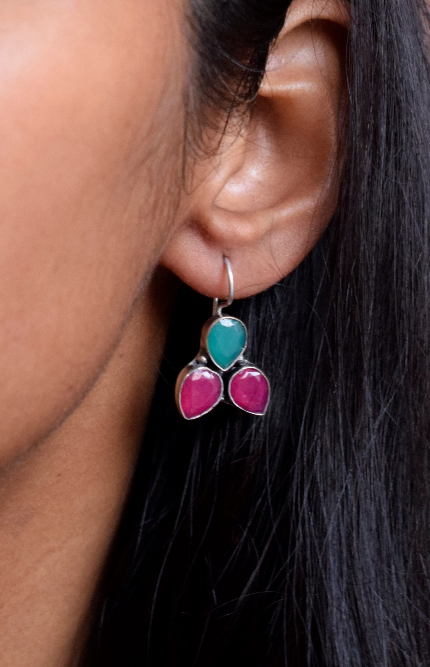 German Silver Dew Drop Cluster Earring (Gemstone)