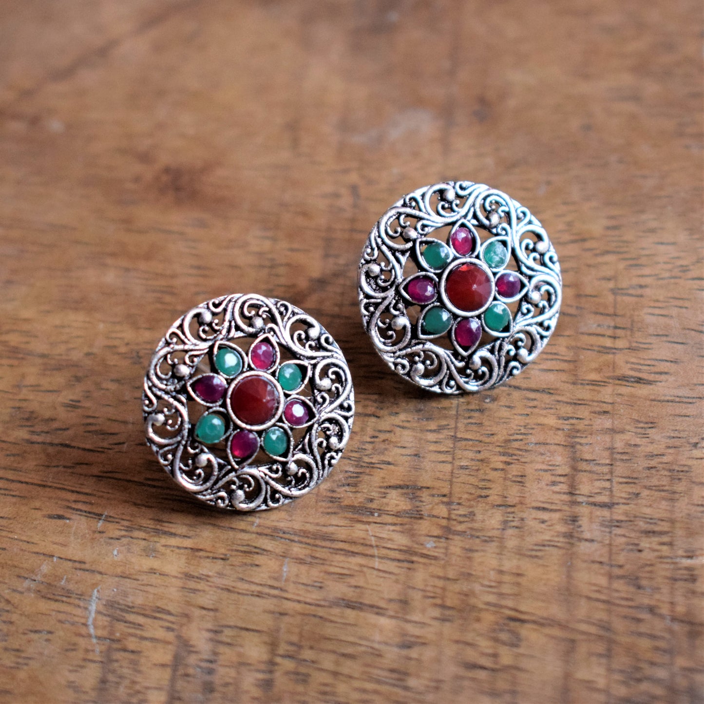 Carved Gemstone Stud Earring
