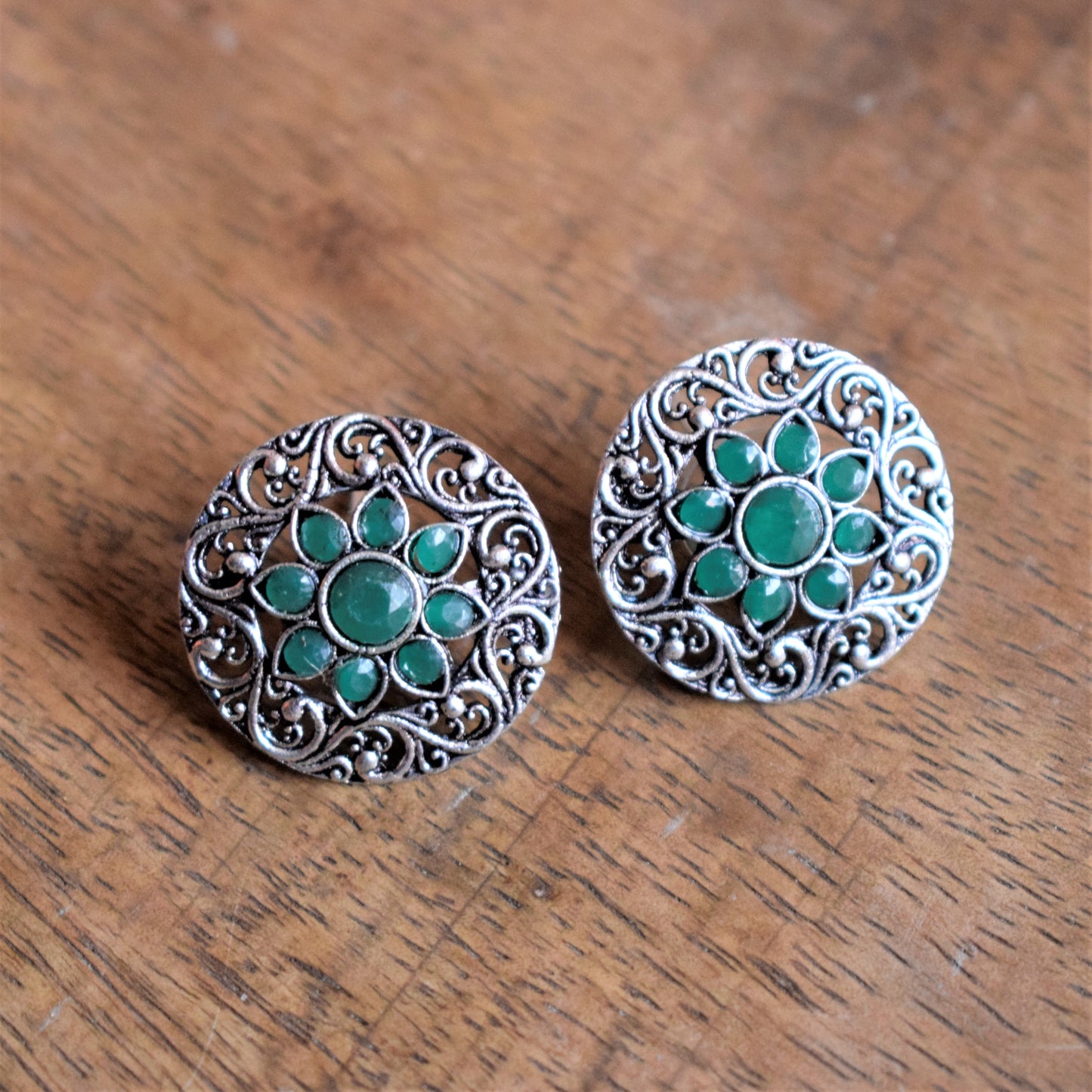 Carved Gemstone Stud Earring
