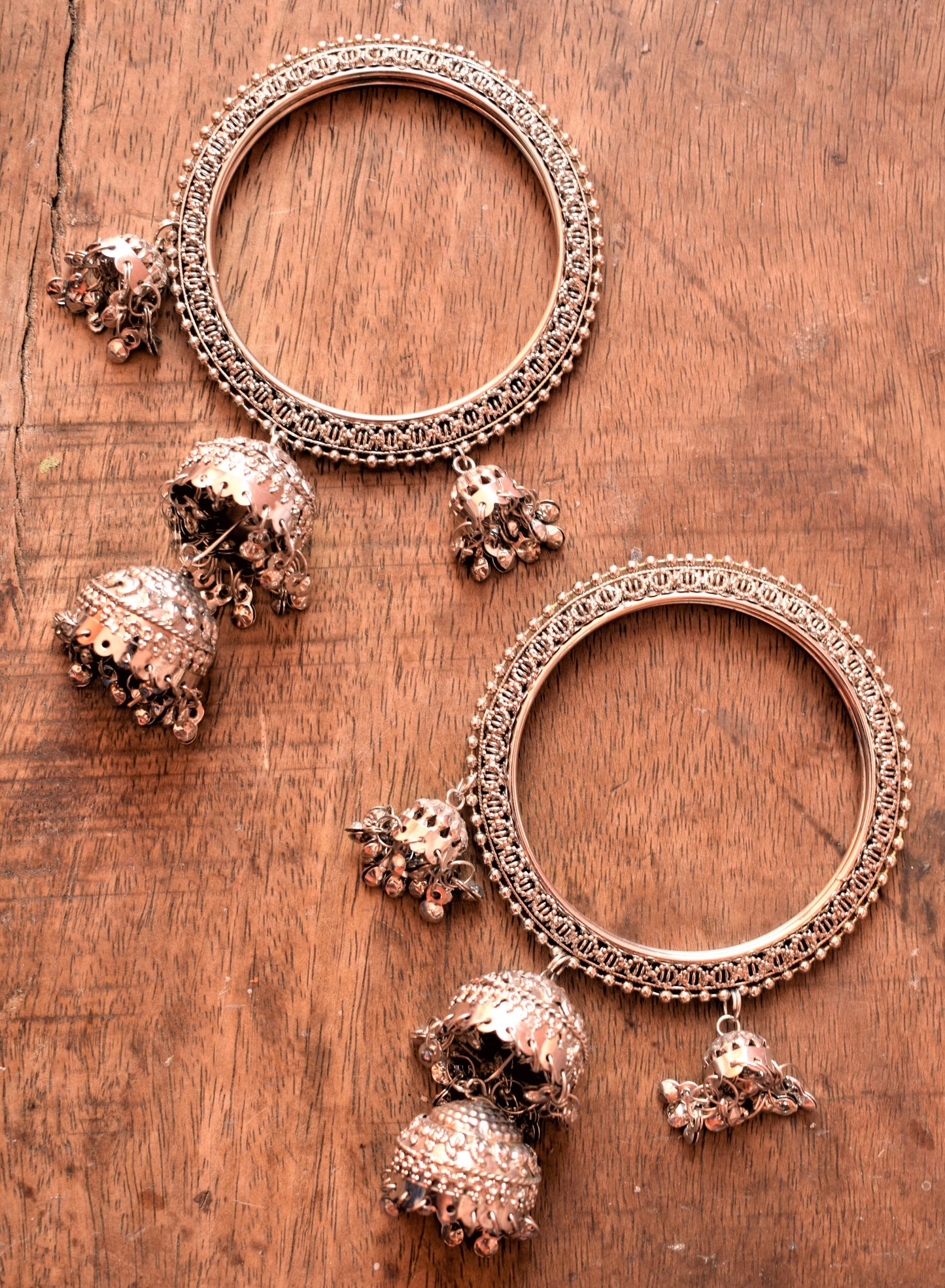 Silver Oxidised Jhumka Bangles