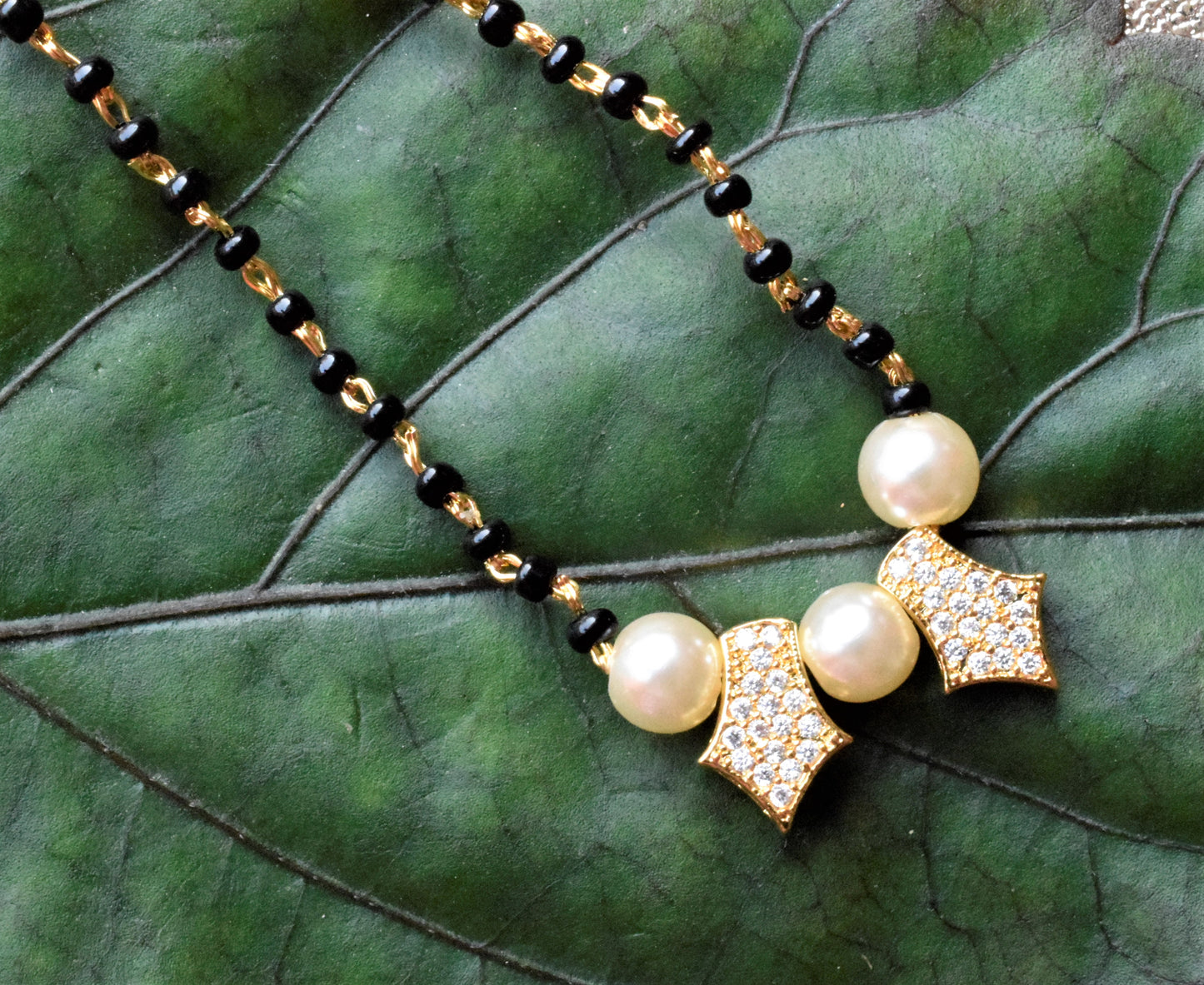 AD Crystal Pearl Traditional Pendant Mangalsutra with Earrings