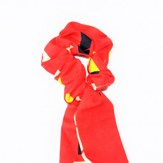 Red Abstract Printed Ribbon Scrunchie