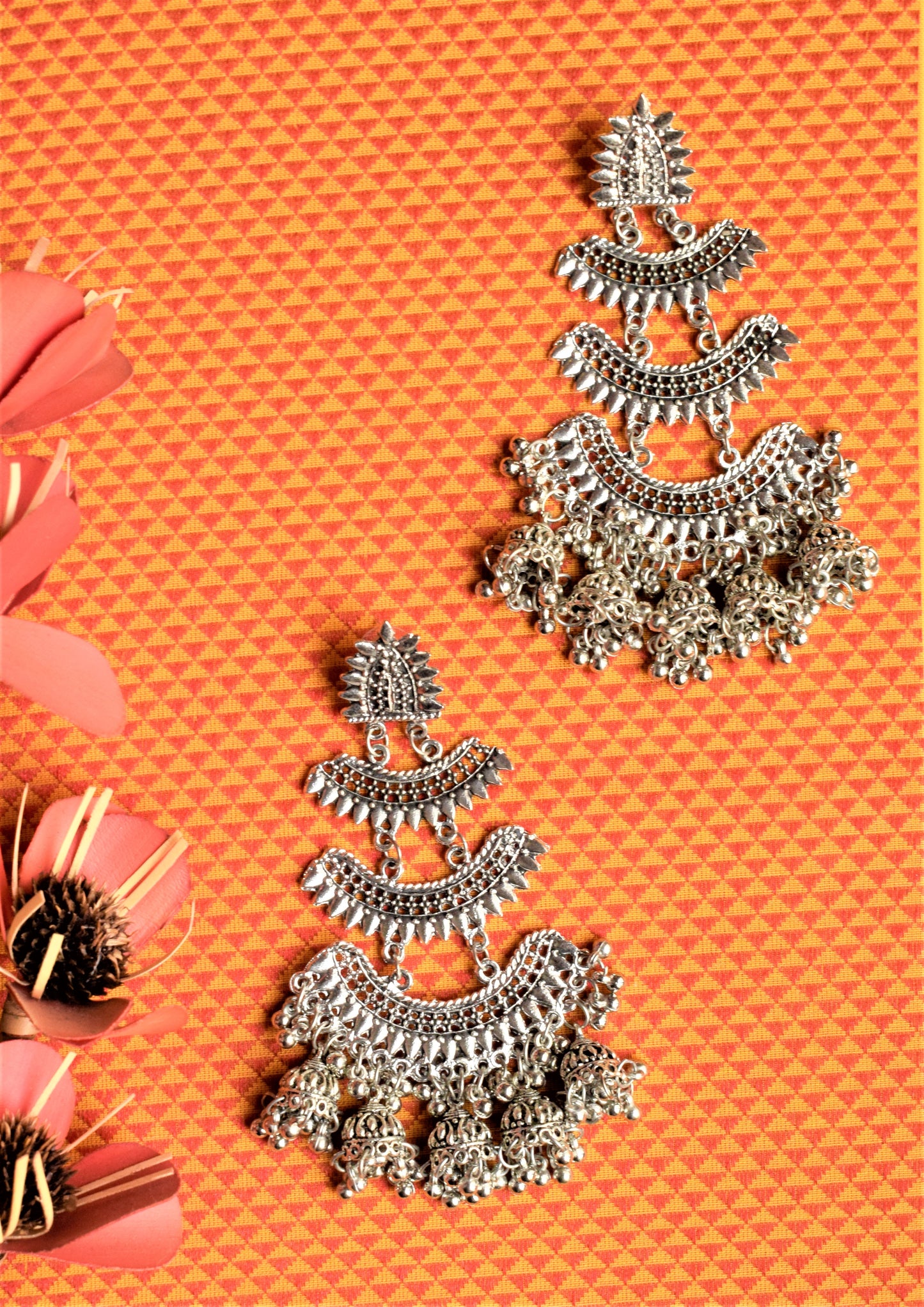 Silver and Golden Oxidised German Silver Layered Jhumka Chandbali