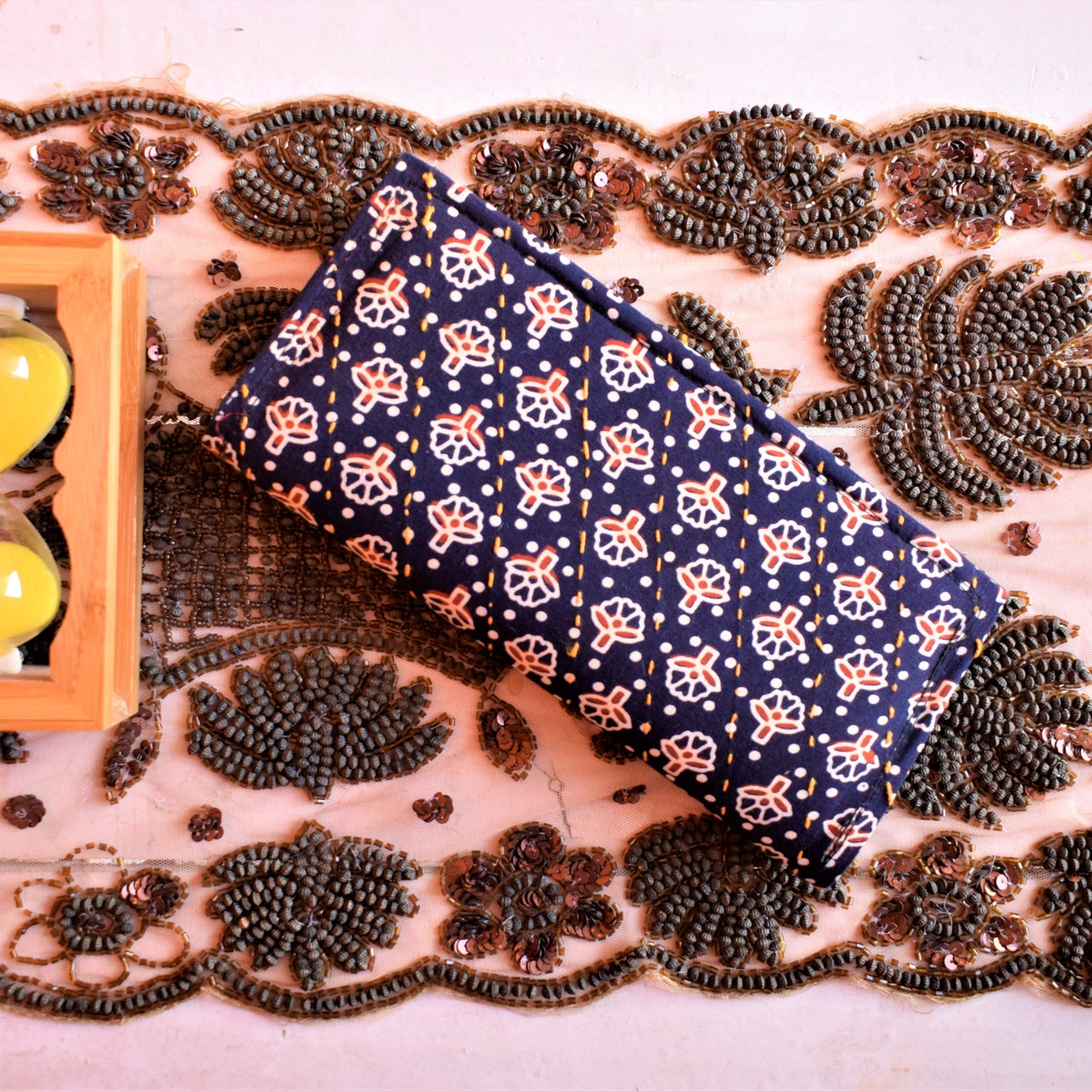Navy Blue Handmade Katha Work Wallet