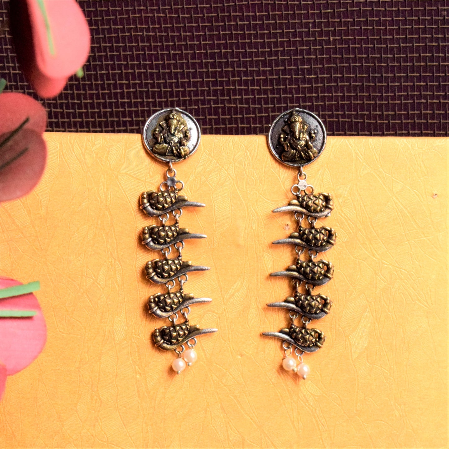 Dual Tone Ganesh Bird Earring