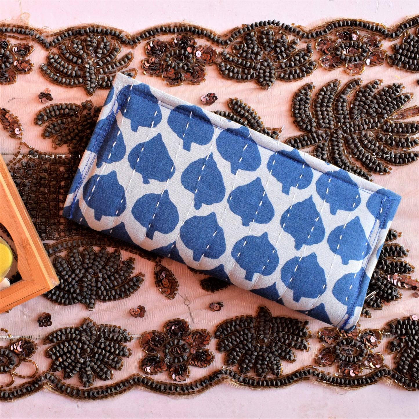 Indigo Blue Handmade Katha Work Wallet