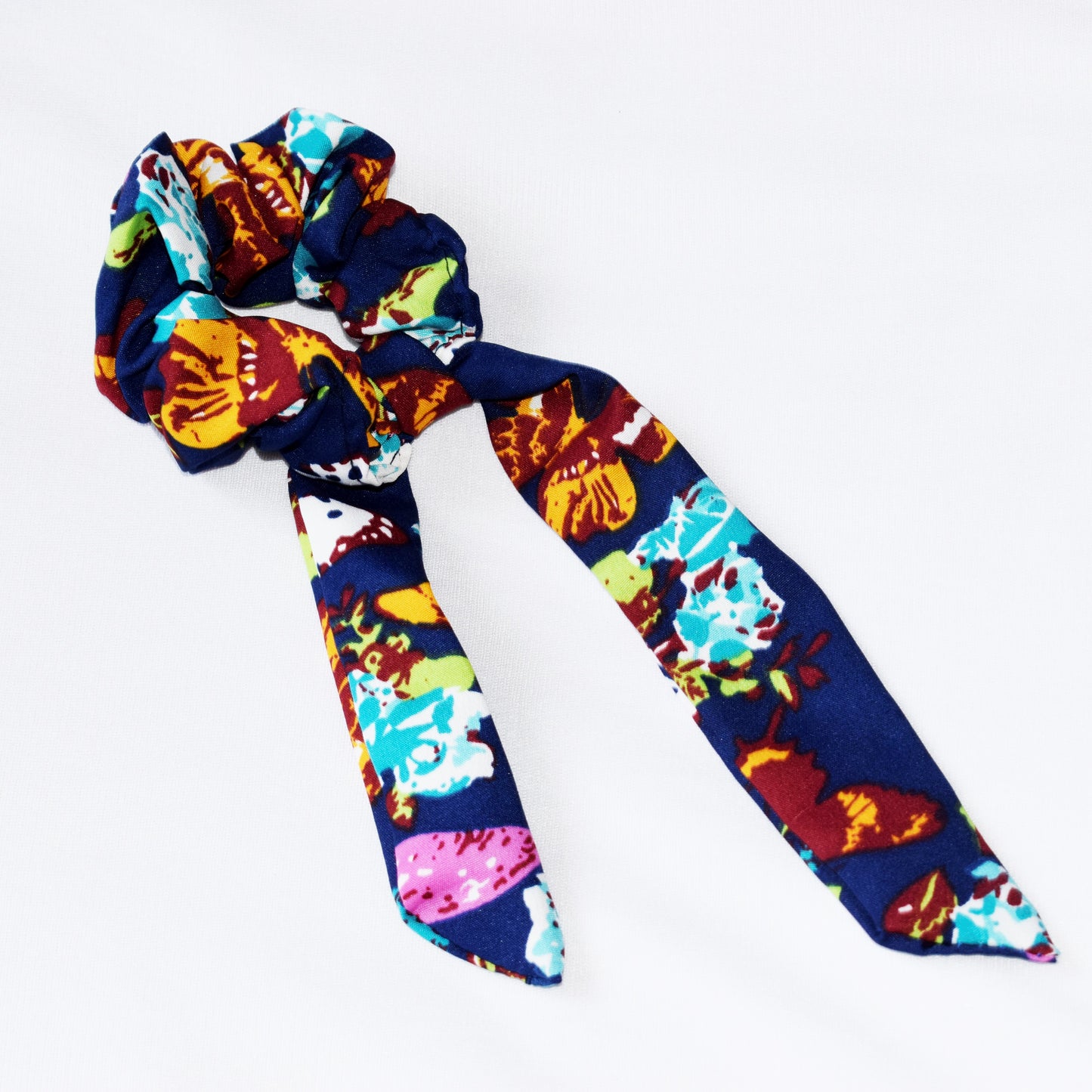 Multicolored Flower Printed Georgette Ribbon Scrunchie