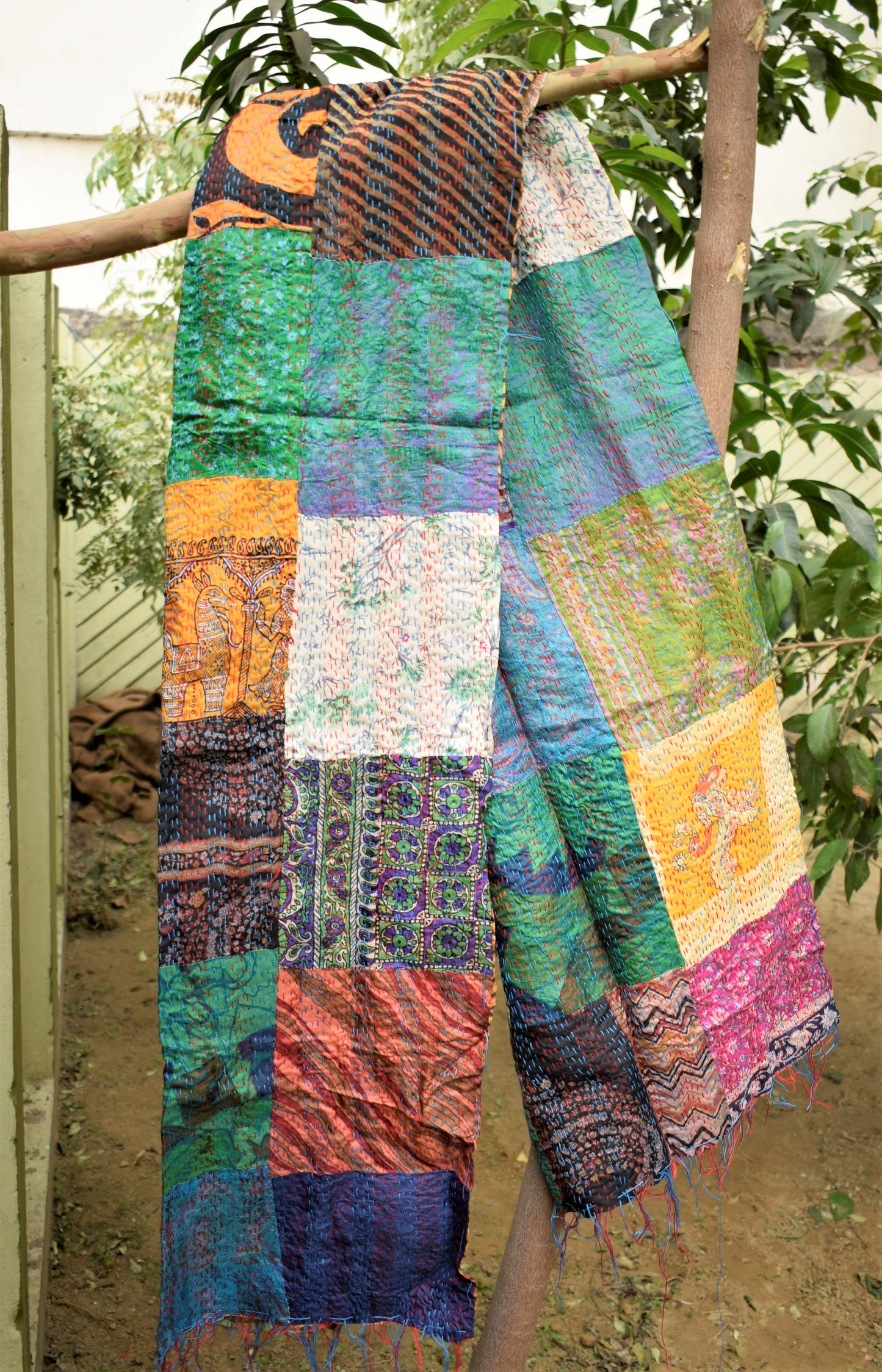 Rust Adore : Multicolored Silk Kantha Stole