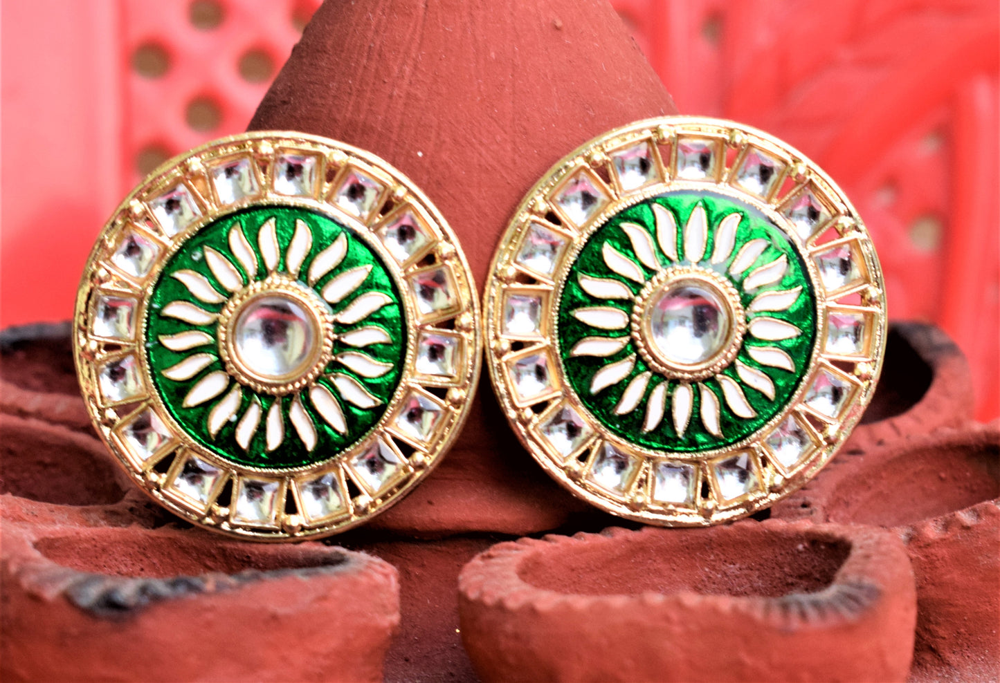 Large Round Meenakari Kundan Stud - GlitterGleam