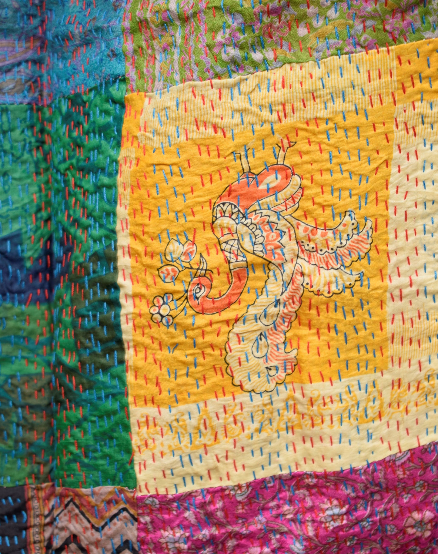 Rust Adore : Multicolored Silk Kantha Stole