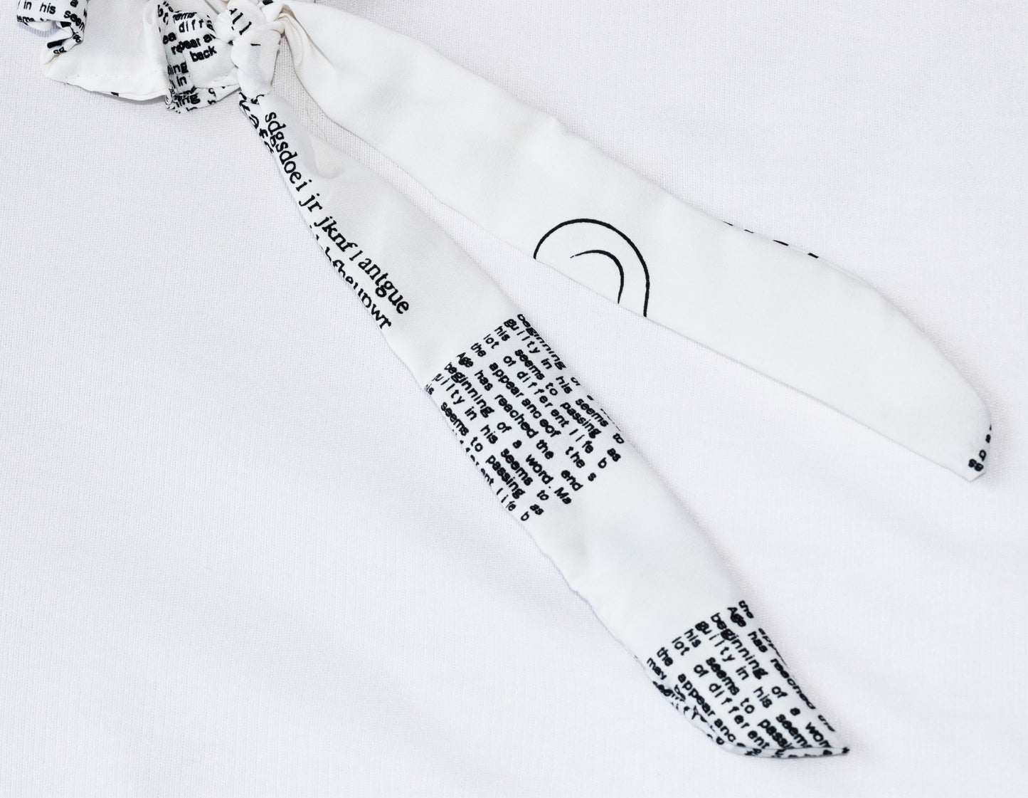 Black and White Text Printed Ribbon Scrunchie