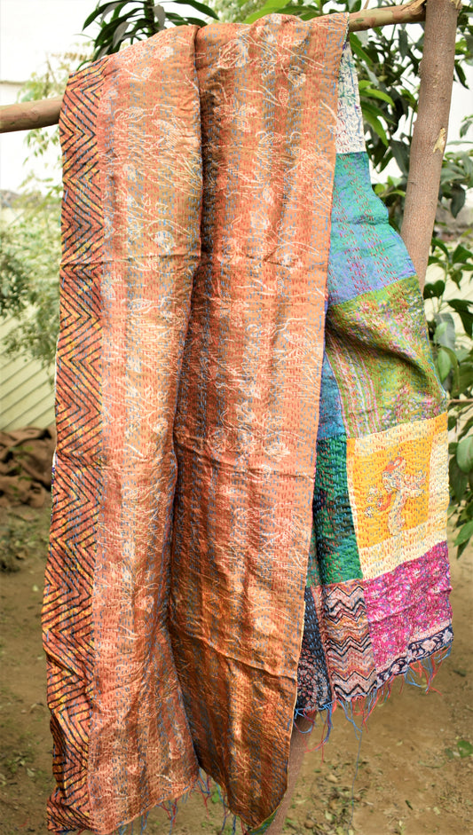 Rust Adore : Multicolored Silk Kantha Stole