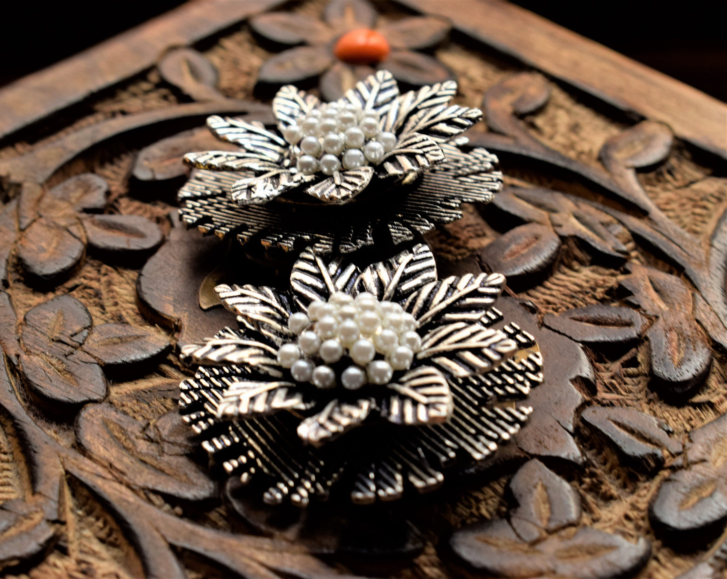 Large German Silver Flower Layered Stud
