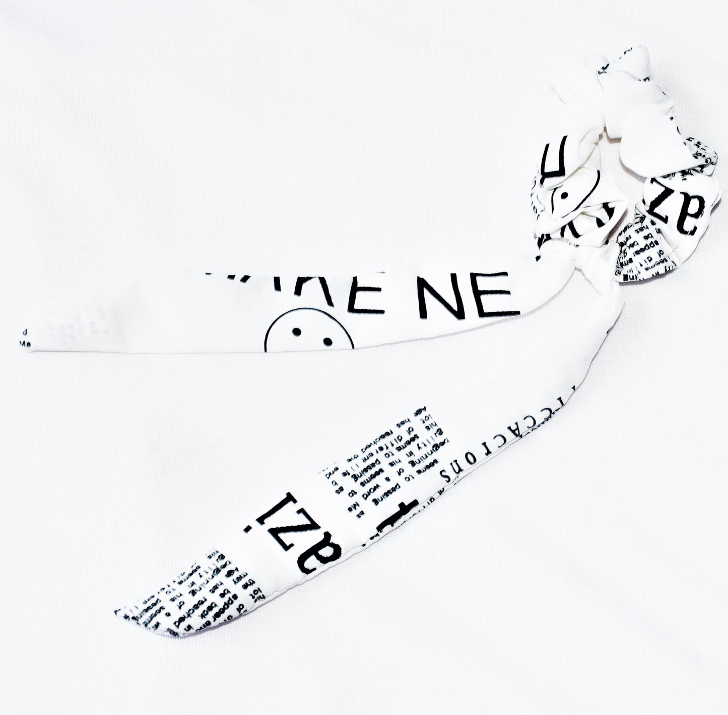Black and White Text Printed Ribbon Scrunchie