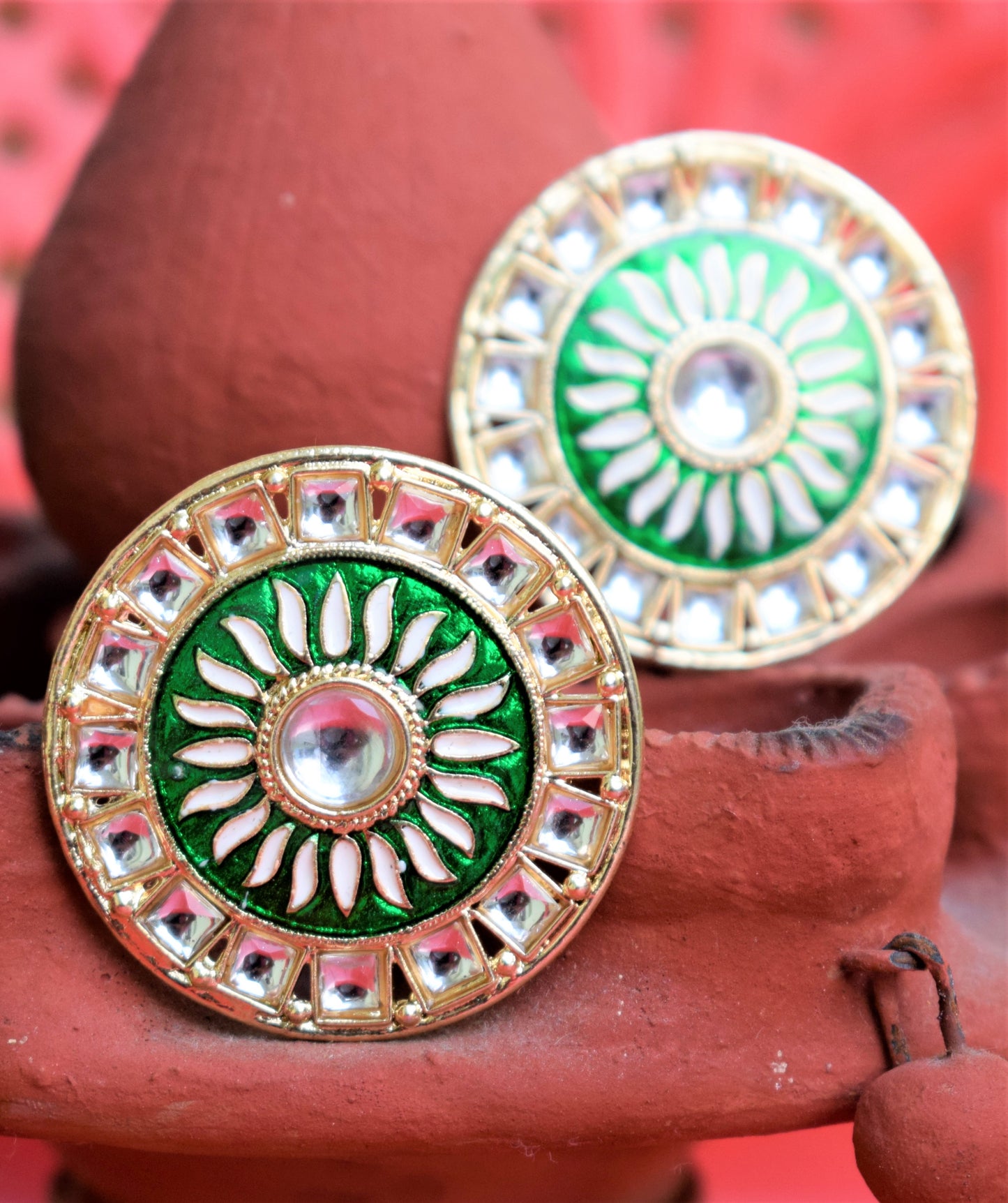 Large Round Meenakari Kundan Stud - GlitterGleam