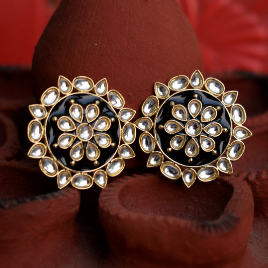 Kundan Circular Floral Meenakari Stud - GlitterGleam