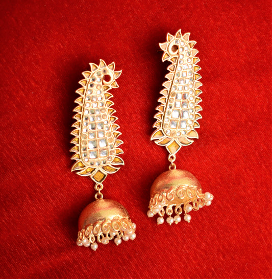 Kundan Peacock Jadau Jhumka Earrings - GlitterGleam