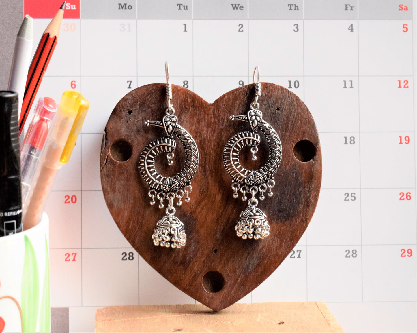 Silver Oxidized Spiral Hook Jhumka