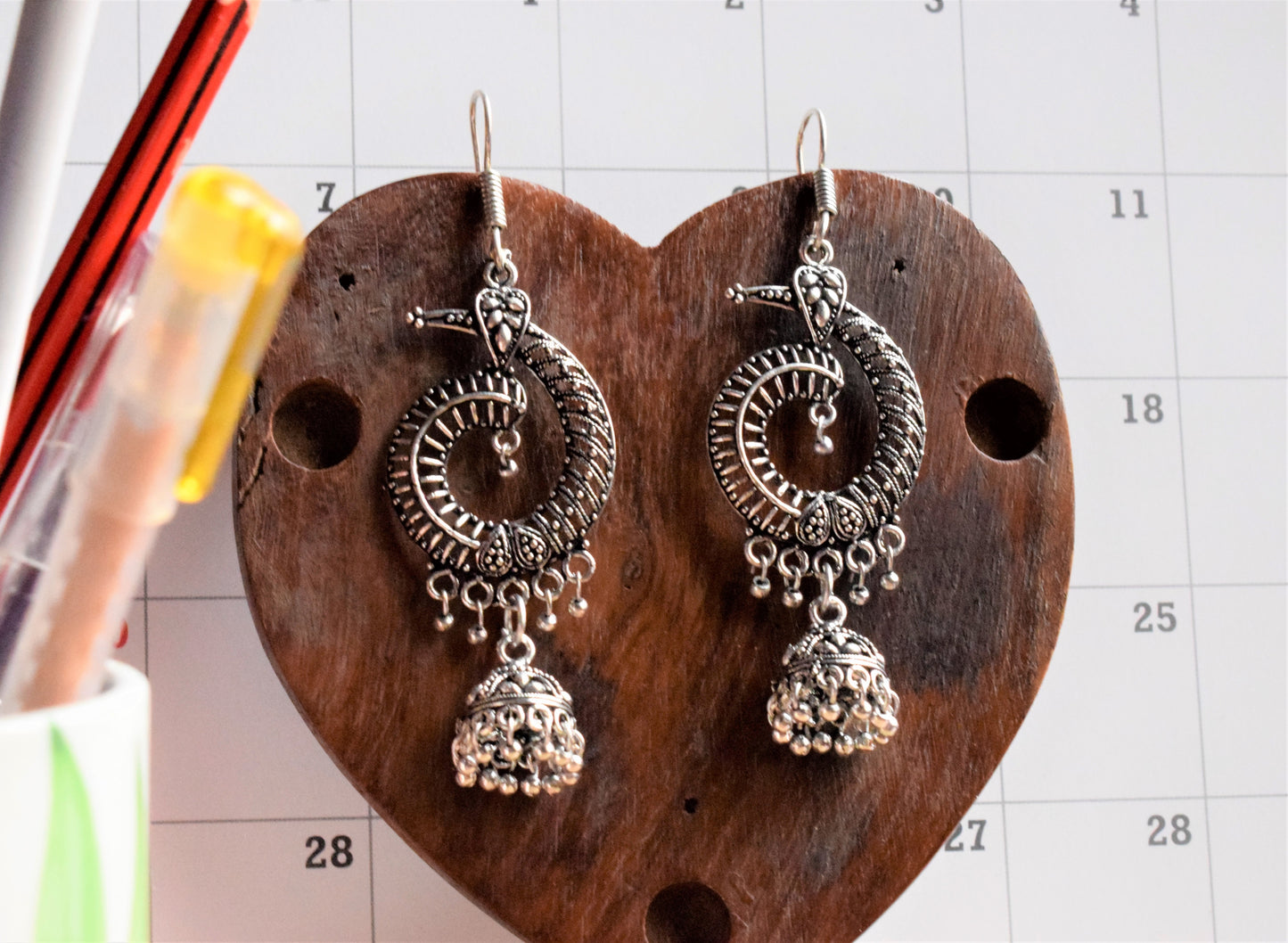 Silver Oxidized Spiral Hook Jhumka