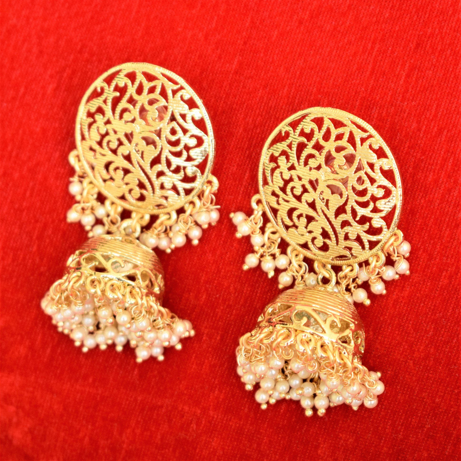 Matt Gold Carved Jhumka Earring - GlitterGleam