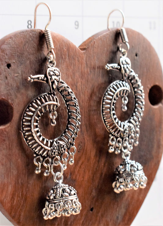 Silver Oxidized Spiral Hook Jhumka