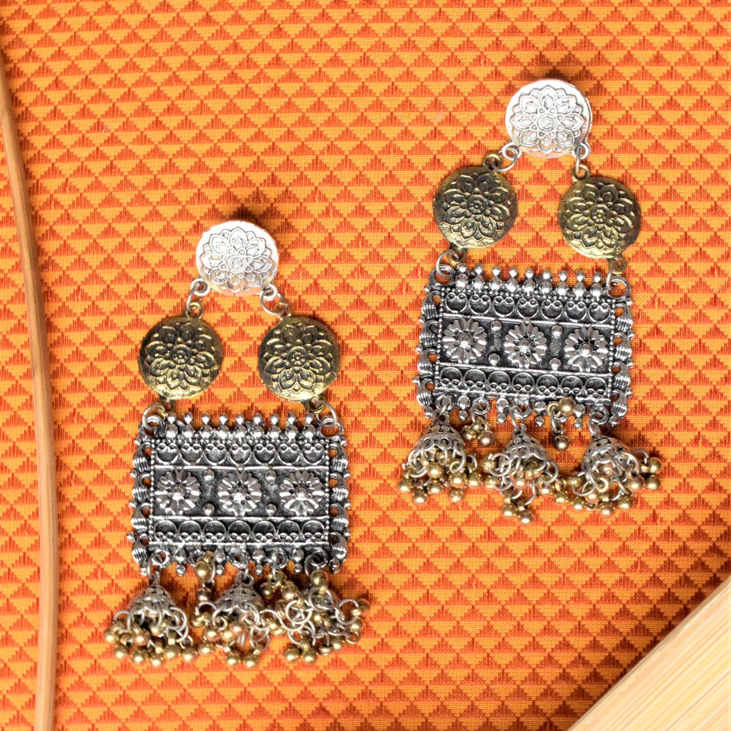 Golden and German Silver Designer Phoolsej Jhumka Earring