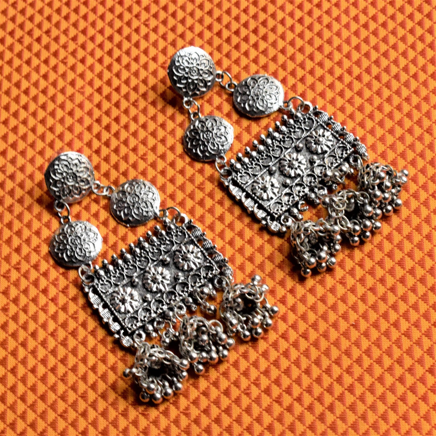 Golden and German Silver Designer Phoolsej Jhumka Earring