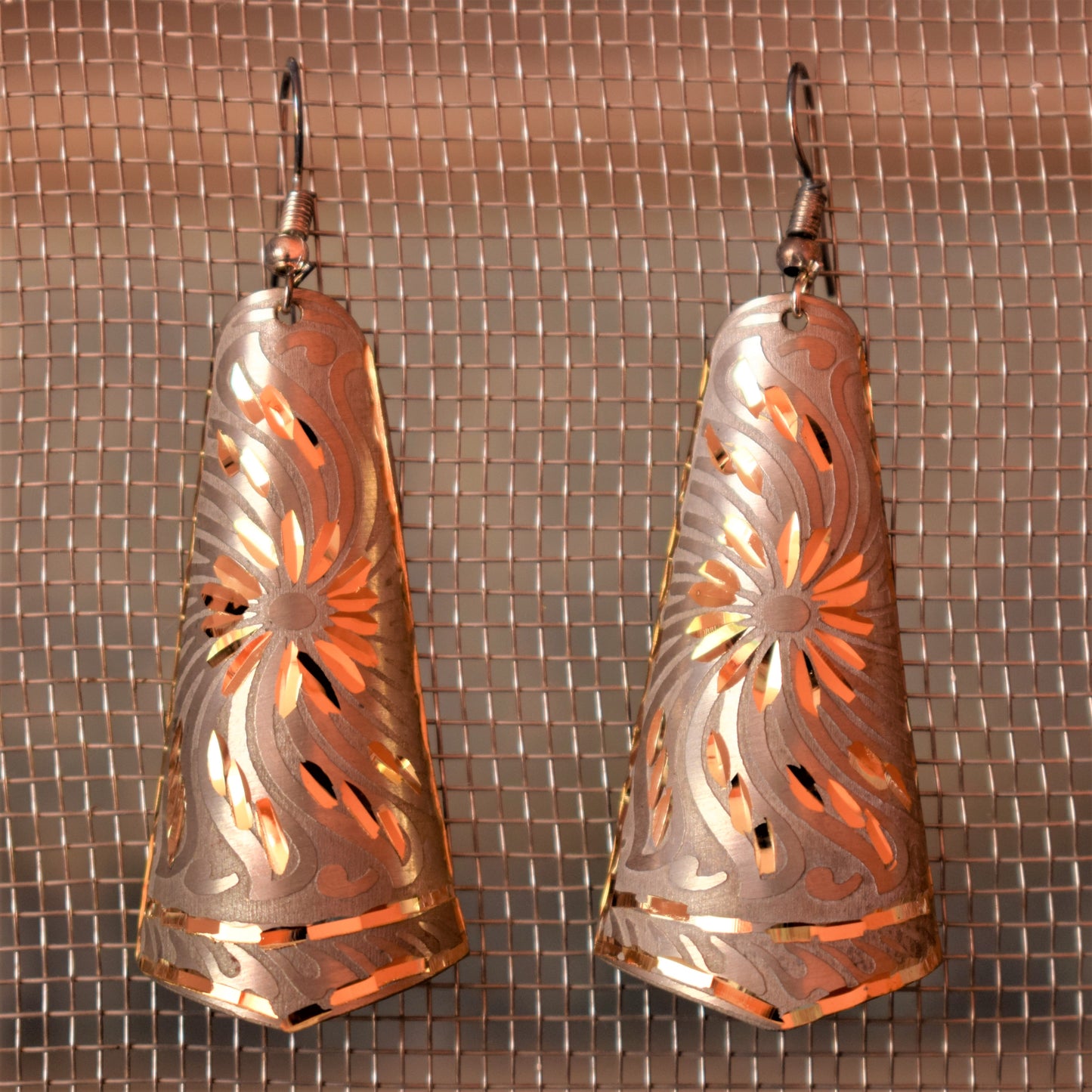 Long Shaded Carved Metal Danglers - GlitterGleam