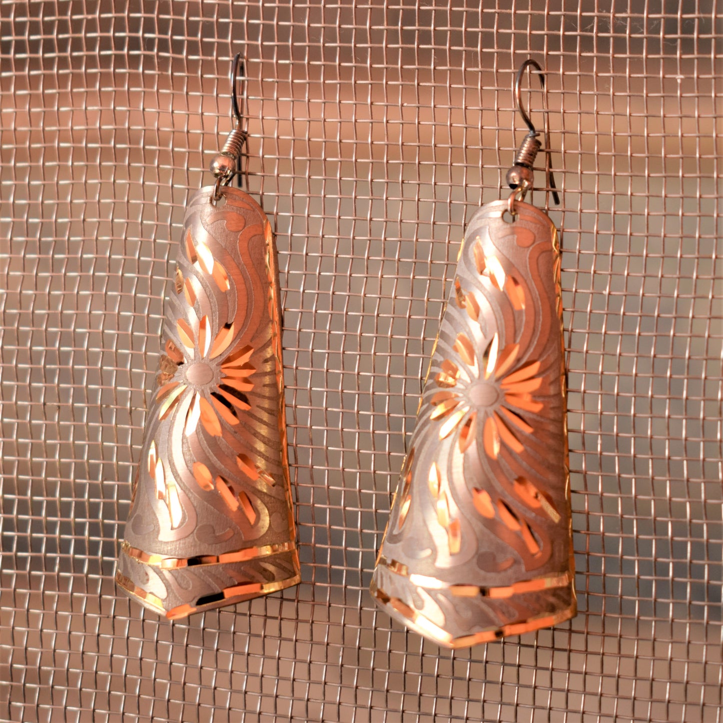 Long Shaded Carved Metal Danglers - GlitterGleam