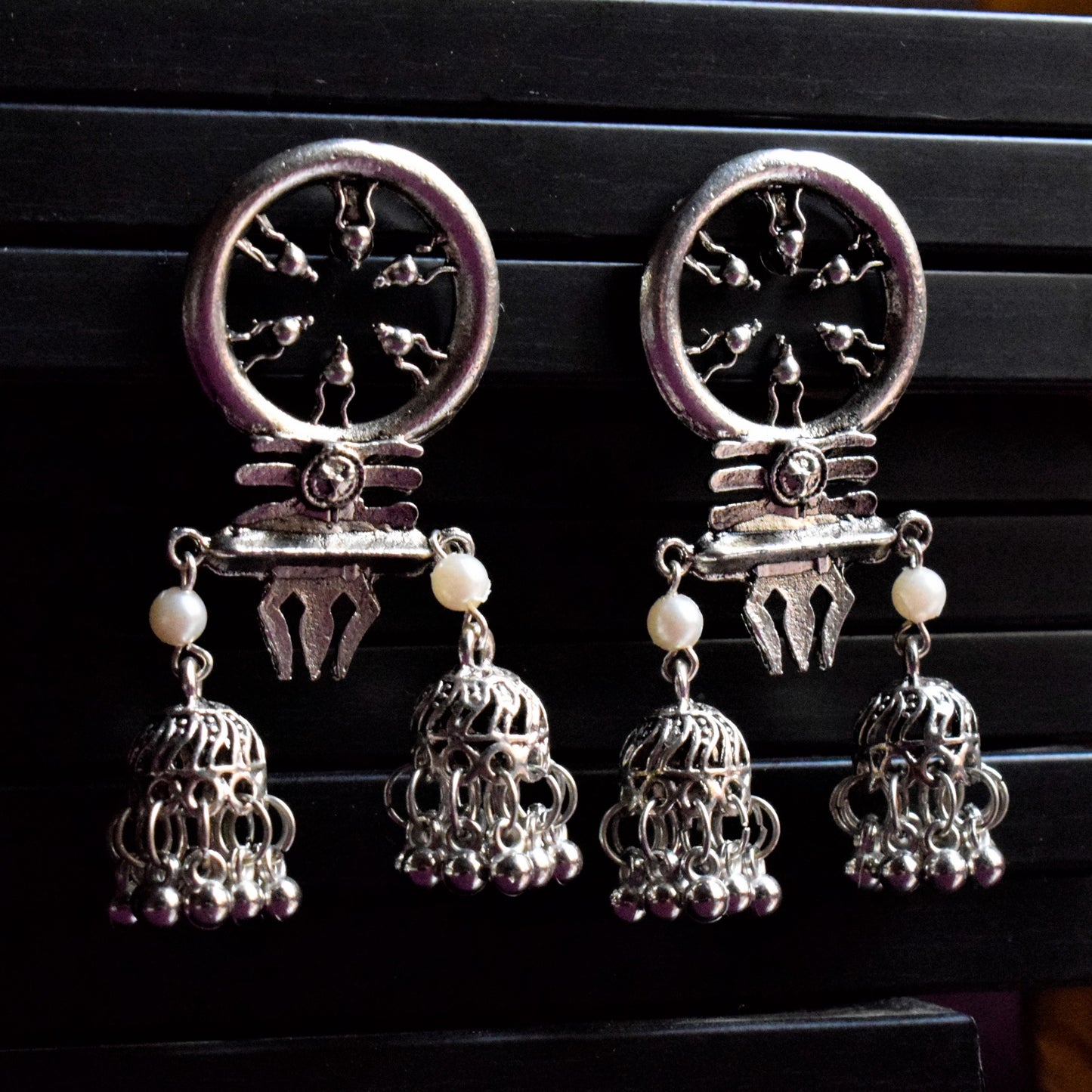 German Silver Trishul Chakra Jhumka