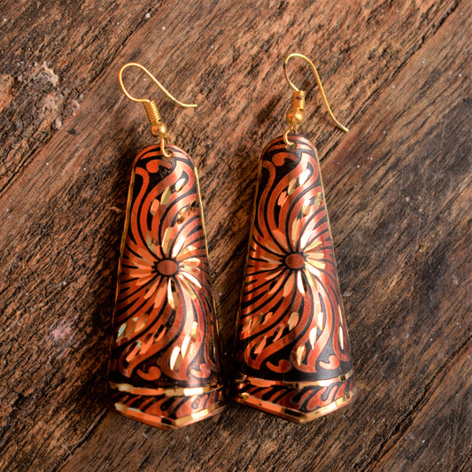 Long Shaded Carved Metal Danglers - GlitterGleam