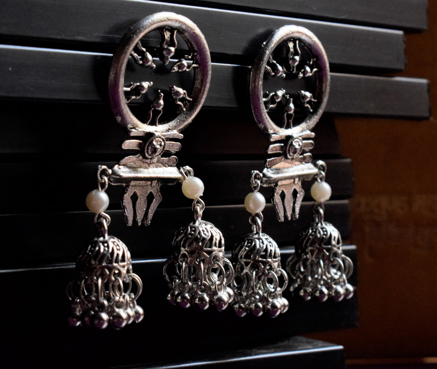 German Silver Trishul Chakra Jhumka