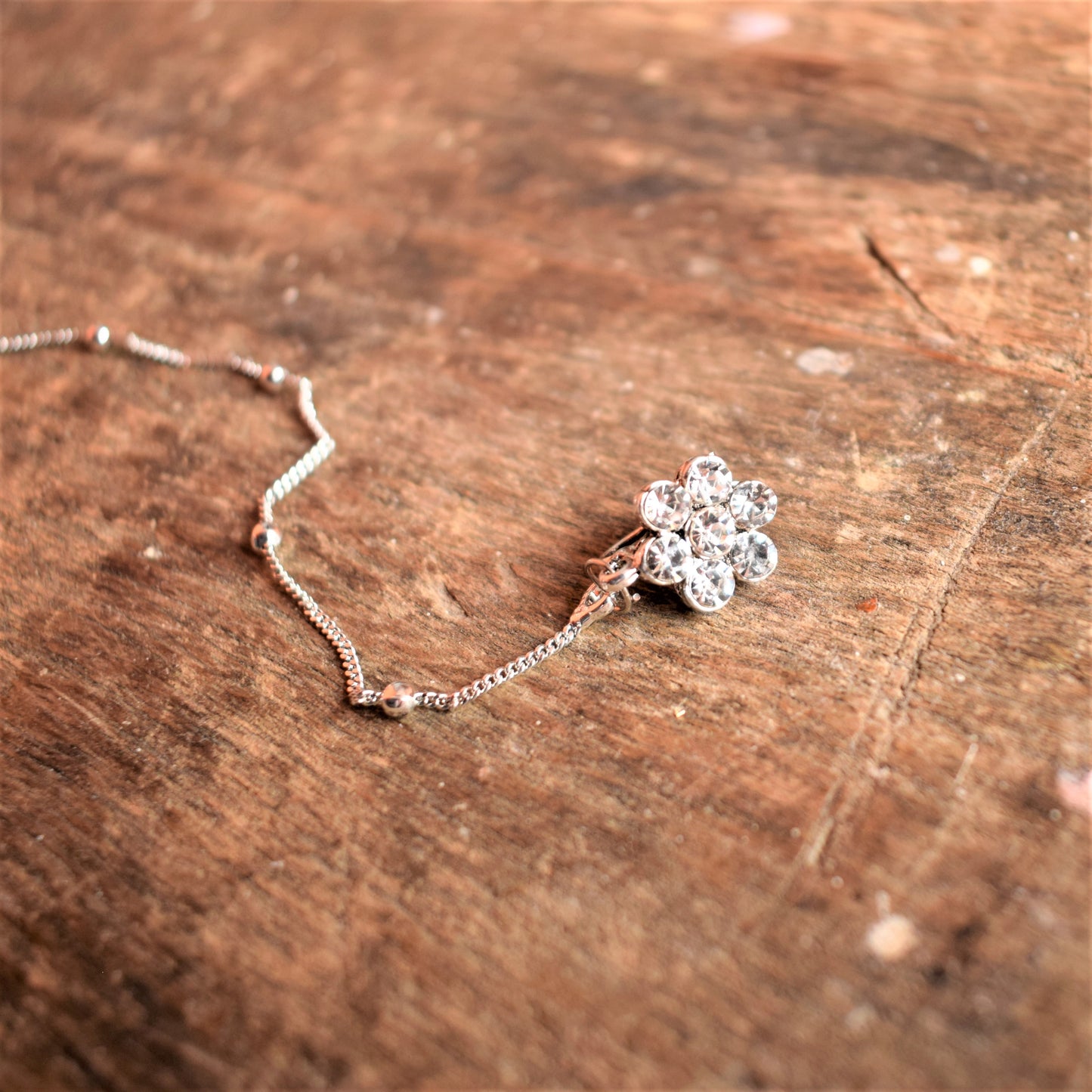 Silver Oxidized Crystal Flower Hook Nose Push Pin - GlitterGleam