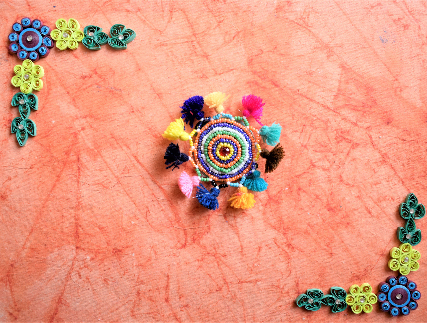 Multicolored Bead Pom Pom Hair Clip