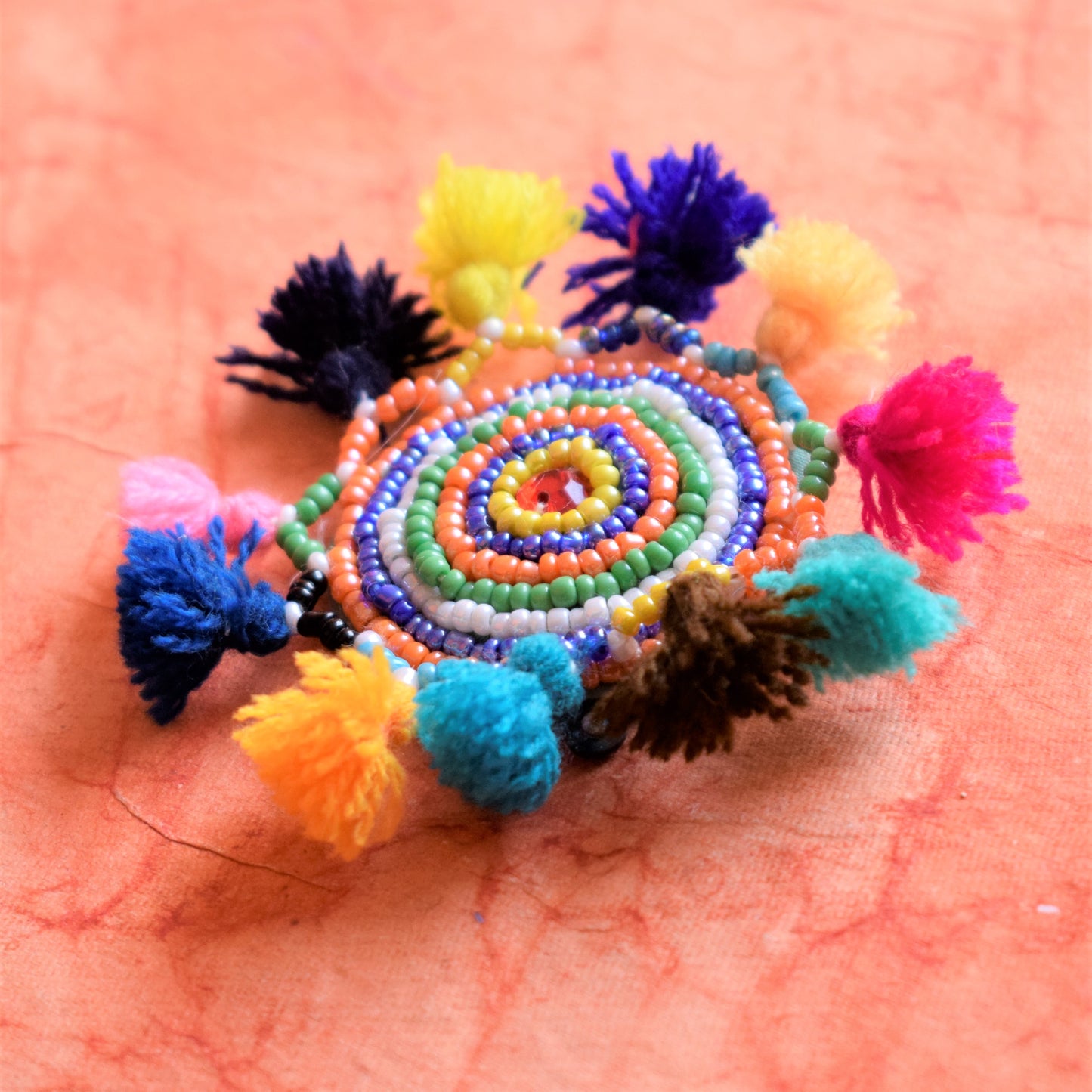 Multicolored Bead Pom Pom Hair Clip