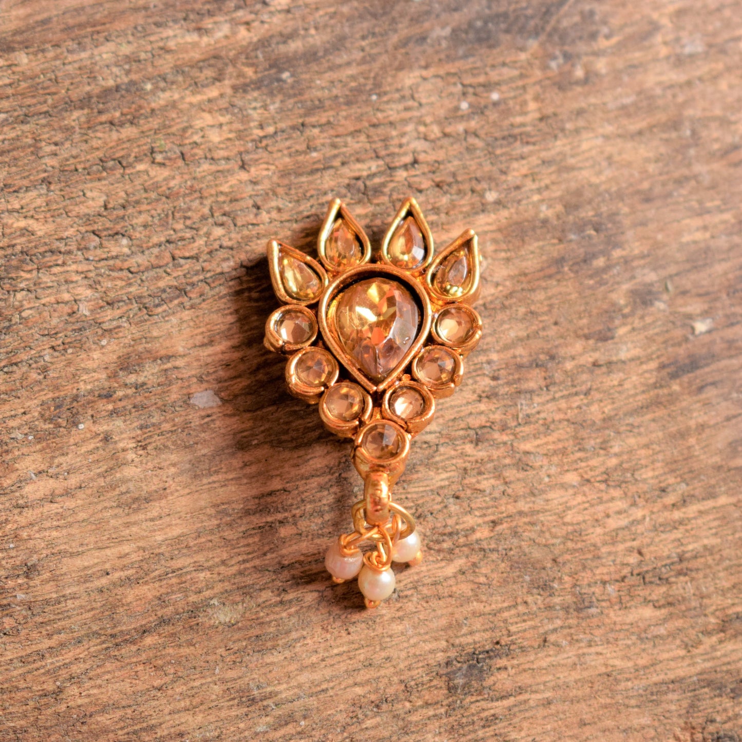 Golden Lotus Kundan Nose Pin - GlitterGleam