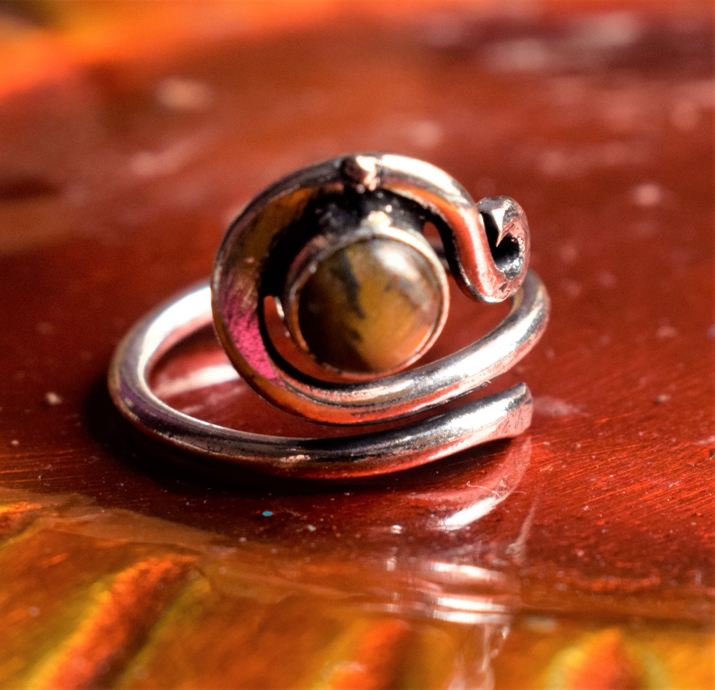Spiral Gemstone German Silver Finger Ring