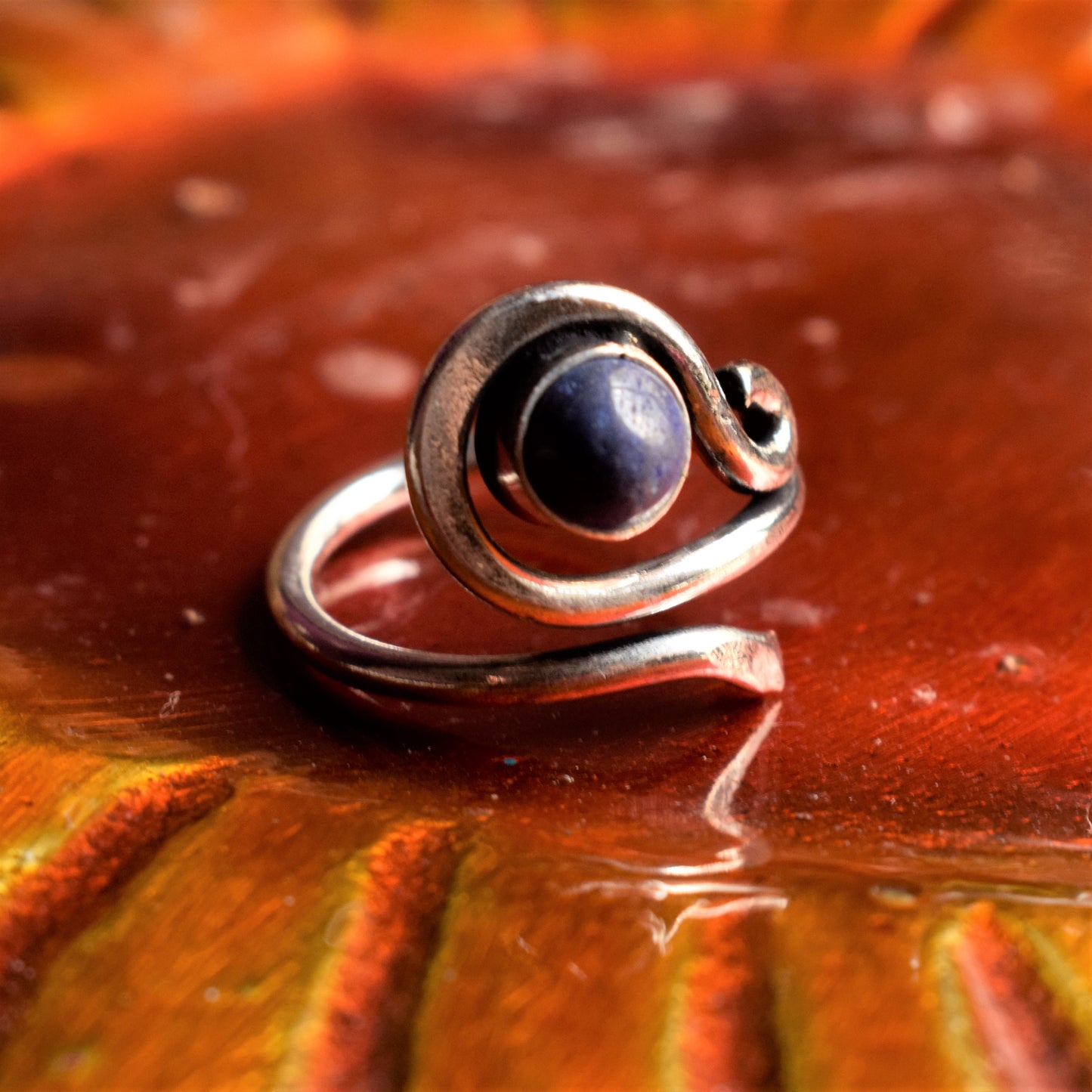 Spiral Gemstone German Silver Finger Ring